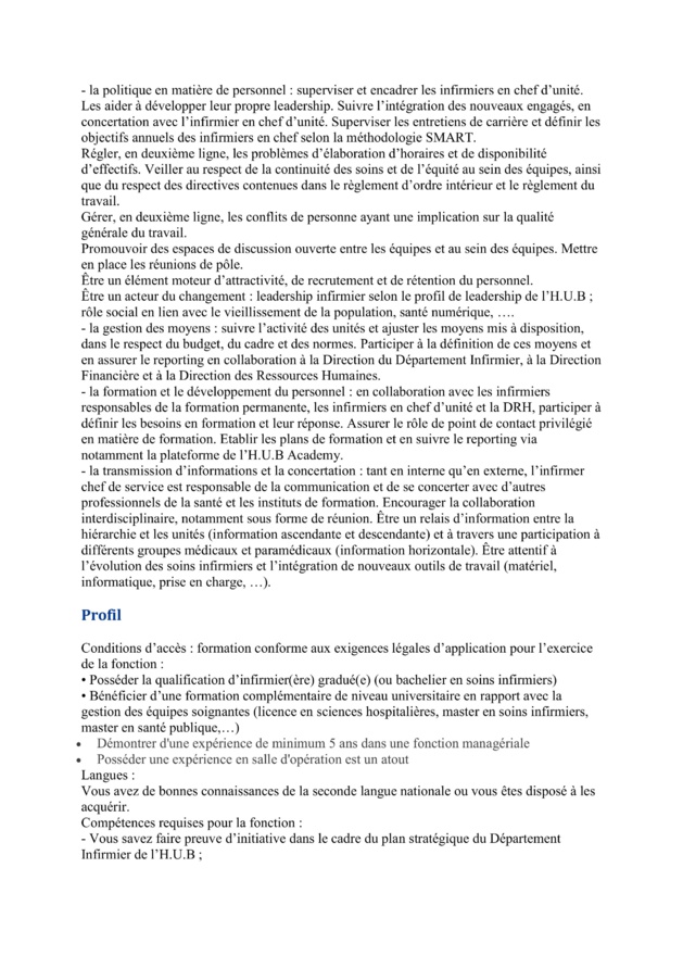 L'Hôpital Erasme (H.U.B) recrute un Infirmier chef de service pour les quartiers opératoires de l'H.U.B (h/f/x) - CDI/Indépendant - 38h