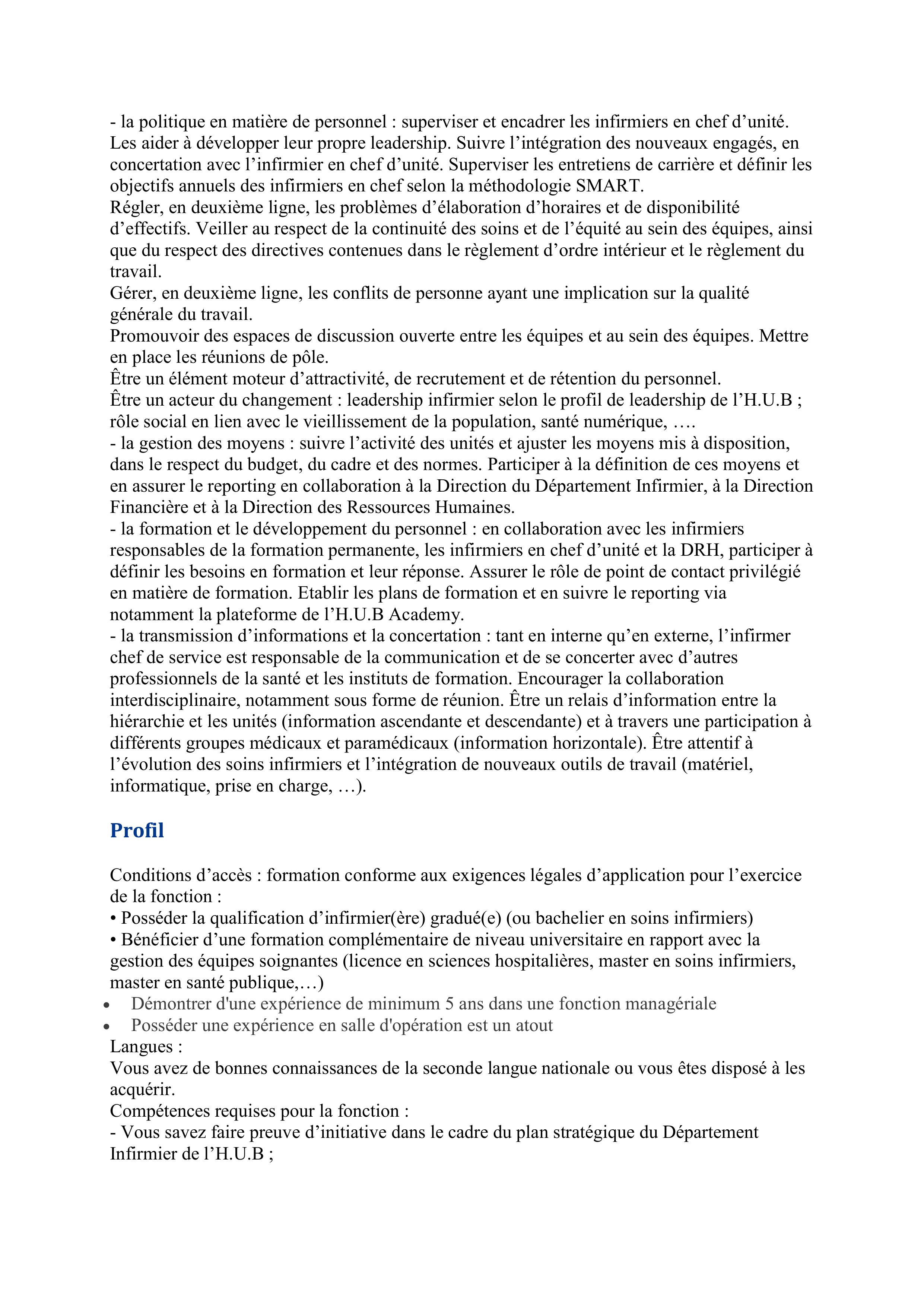 L'Hôpital Erasme (H.U.B) recrute un Infirmier chef de service pour les quartiers opératoires de l'H.U.B (h/f/x) - CDI/Indépendant - 38h